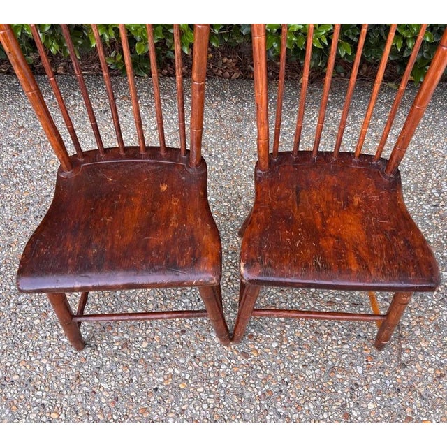American Rustic Primitive Small Scale Mid 19th Century Bamboo-Turned Windsor Side Chairs With Single Board Seats, a Pair For Sale - Image 3 of 9