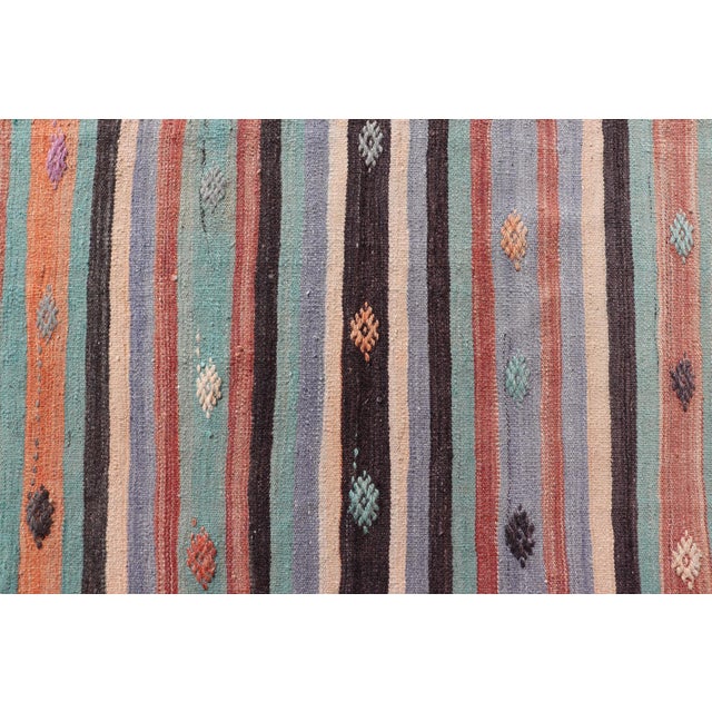 Brown Vintage Turkish Kilim in Multi Colors and Geometric Tribal Motifs For Sale - Image 8 of 10