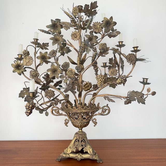 Late 19th Century Napoleon Altar Candelabra with Seven Lights and Flower Bouquet Decoration, 1890 For Sale - Image 5 of 8