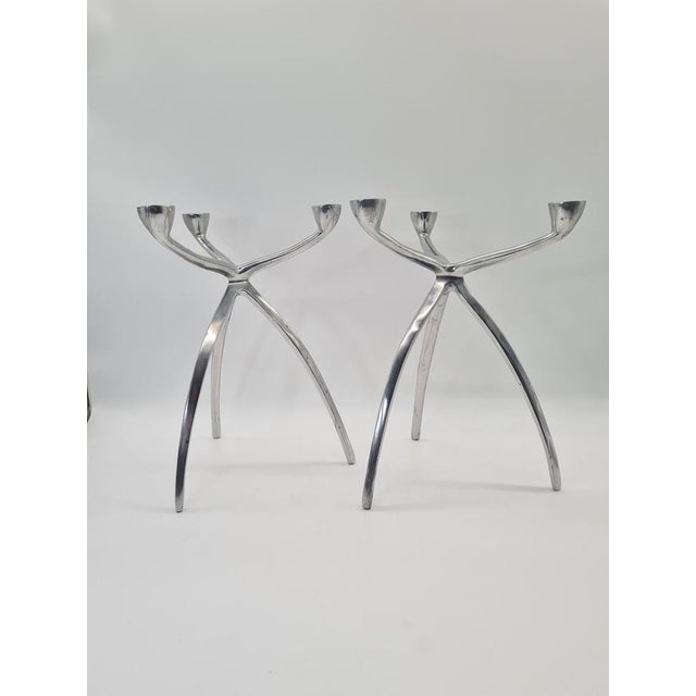 Vintage Space Age Aluminum Candlesticks, 1960s, Set of 2 For Sale - Image 4 of 9