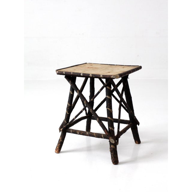 Early 20th Century Antique Adirondack Twig Table With Floral Cloth Top For Sale - Image 5 of 13
