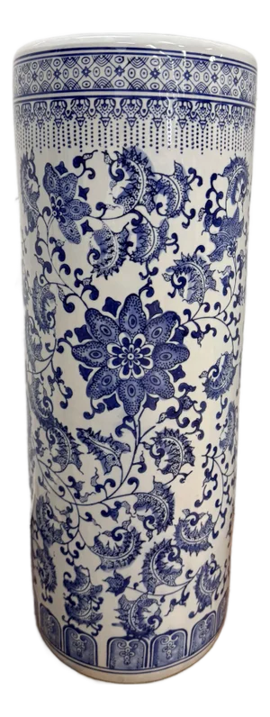 Tall Chinoiserie Blue and White Porcelain Umbrella Stand Holder
