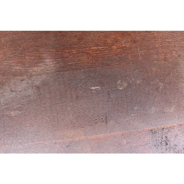 Antique American Oak & Cherry Trestle Dining Table, c.1930s | Rustic Farmhouse Kitchen Table With Solid Wood Construction For Sale - Image 16 of 18