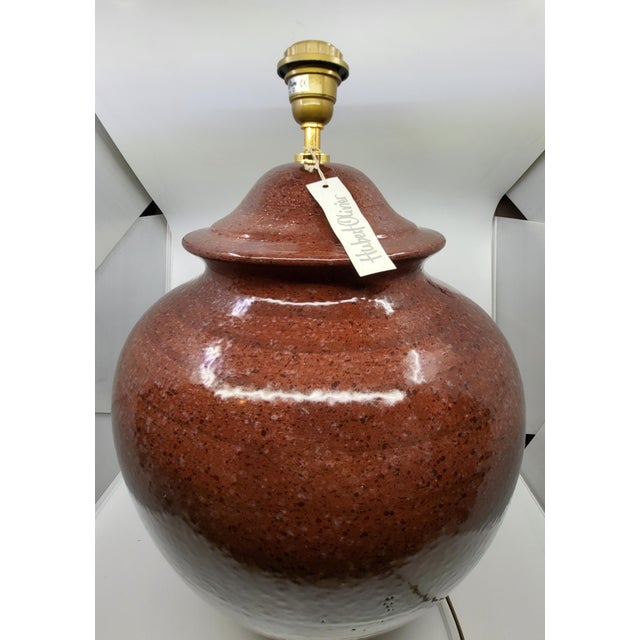 Maroon Large Vintage Ceramic Table Lamp by Hubert Olivier, France, 1980 For Sale - Image 8 of 13