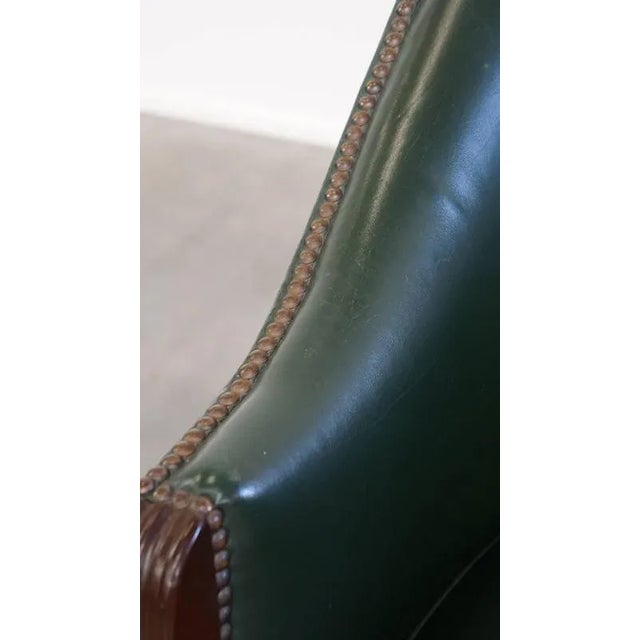 English Green Cowhide and Wooden Chair For Sale - Image 9 of 16