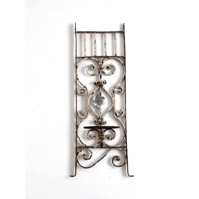 Vintage Spanish Revival Wrought Iron Wall Planter Sconce For Sale - Image 11 of 16