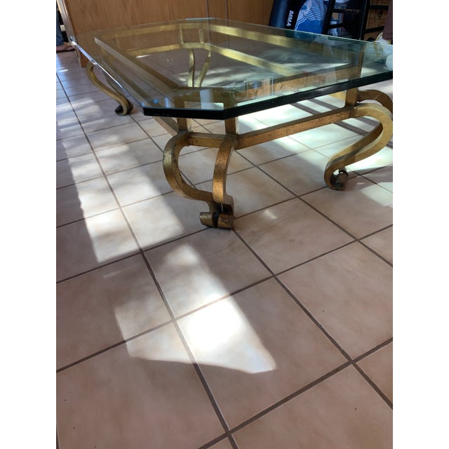 Hollywood Regency 1960s Hollywood Regency Gilt Metal and Glass Coffee Table For Sale - Image 3 of 12