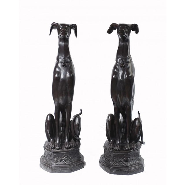 Art Deco Bronze Greyhound Dogs Grey Hounds Statue, Set of 2 For Sale - Image 3 of 14