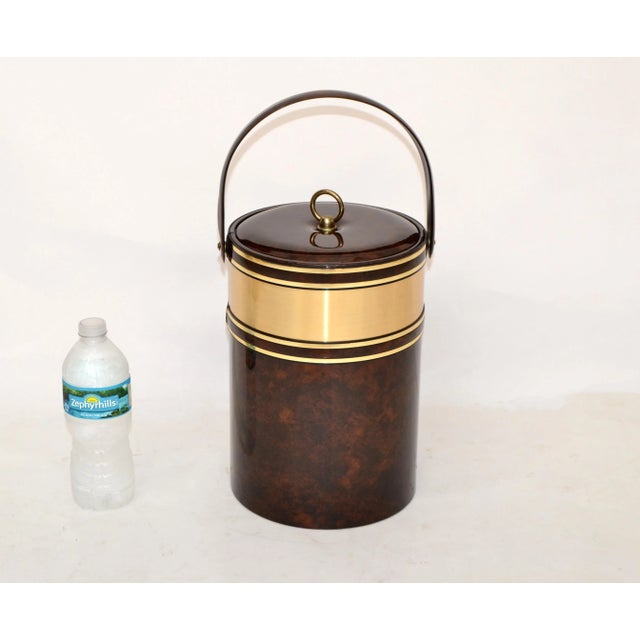 Bloomingdale's 1970s Morgan Bucket Brigade Insulated Brass & Tortoise Pattern Ice Bucket For Sale - Image 4 of 13