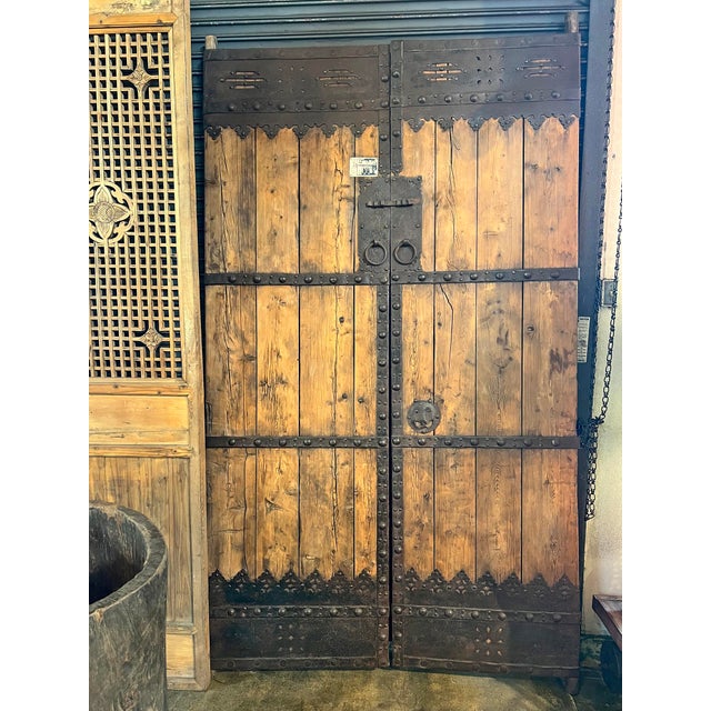 Antique Mongolian Wood & Iron Entry Doors For Sale In Los Angeles - Image 6 of 7