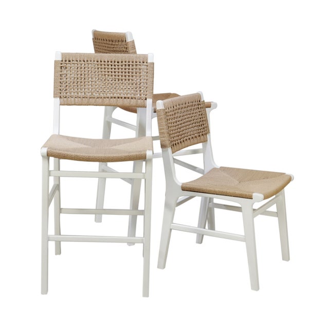 Contemporary Matthew Izzo Home Carson Matte White Lacquer Bar Stool With Woven Back and Rush Seat For Sale - Image 3 of 7