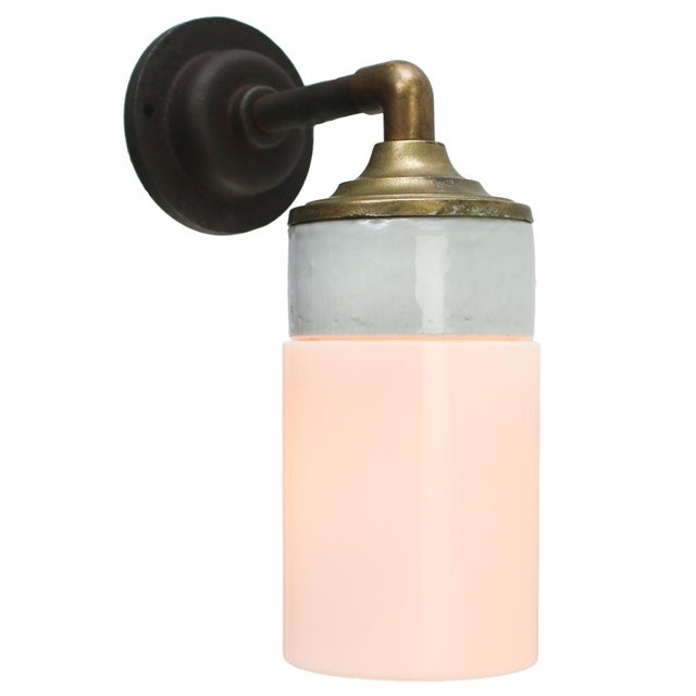 Vintage Industrial Sconce in White Porcelain and Opaline Glass For Sale - Image 4 of 7
