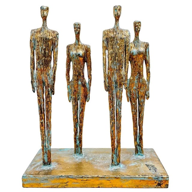 Metal Vintage Gold Couples Figural Brutalist Sculpture For Sale - Image 7 of 8