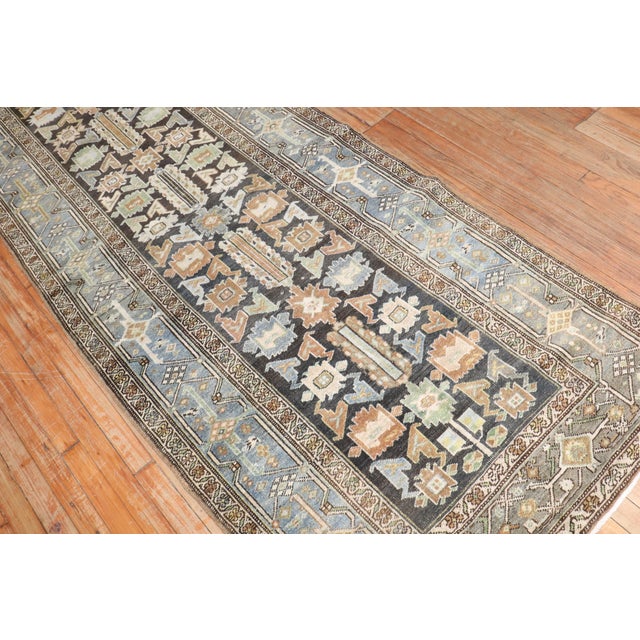 Brown Antique Zabihi Collection Wide Persian Heriz Runner - 3'7" x 15'9" For Sale - Image 8 of 11