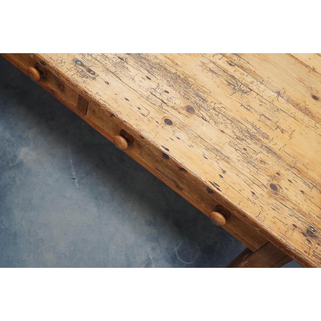 19th Century Antique English Light Pine Farmhouse Dining Table For Sale - Image 4 of 18