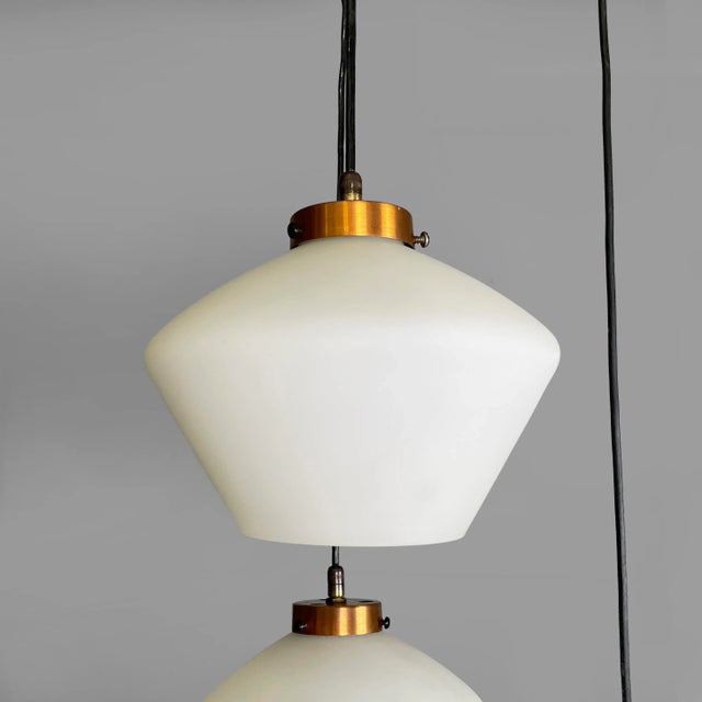 Mid-Century Modern Italian Glass and Black Metal Three-Light Chandelier, 1950s For Sale - Image 6 of 18