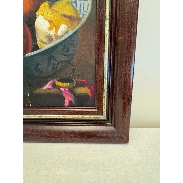 Vintage Moody Dutch Still Life Realism Original Oil Framed Painting, Chocolate Brown, Orange, Gold For Sale - Image 12 of 12