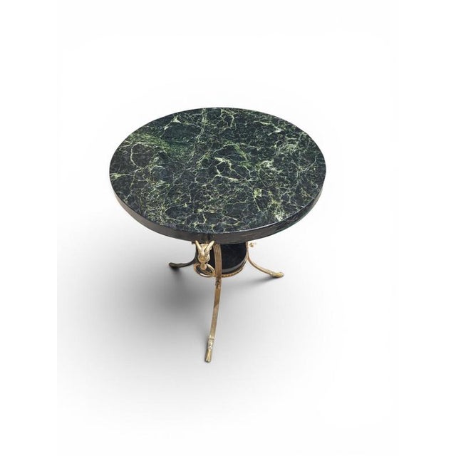 French Empire Style Side Table with Gilt Bronze Base and Green Marble Top, 1970s For Sale - Image 11 of 12