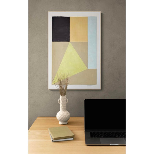 This contemporary piece makes use of both color pencil and acrylic gouache paint on paper. The background consists of...