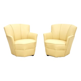 Vintage Art Deco Lounge Chairs in Leather, 1930, Set of 2 For Sale