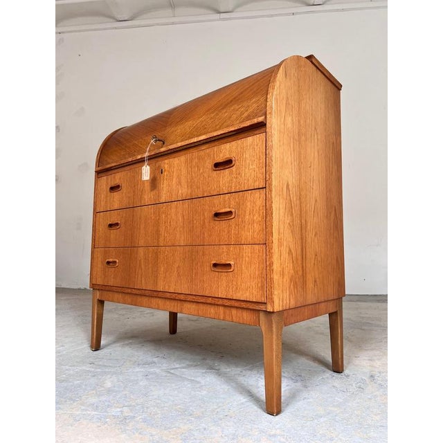 Teak Semi-Circular Secretary Desk with Lock, Denmark, 1950s For Sale - Image 11 of 11