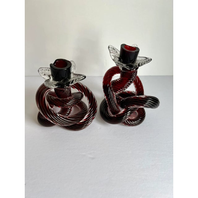 Mid-Century Hand Blown Glass Knot Candle Holders- a Pair For Sale - Image 11 of 12