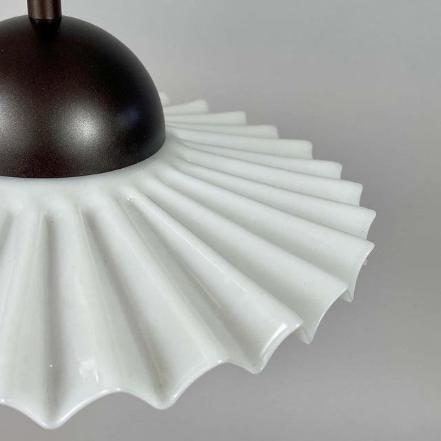 Glass French Art Deco White Opaline Glass and Burnished Brass Pendant, 1940s For Sale - Image 7 of 18