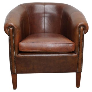 Vintage Dutch Cognac Colored Leather Club Chair For Sale