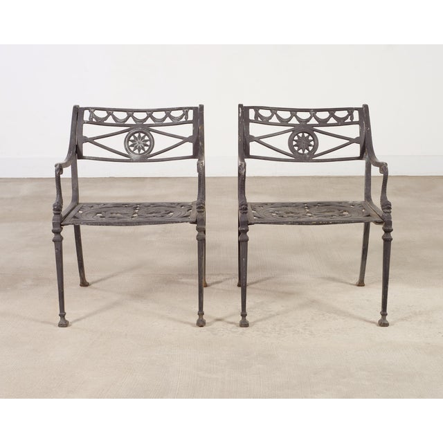 Mid 20th Century Set of Four Neoclassical Dolphin and Star Garden Dining Chairs For Sale - Image 5 of 18