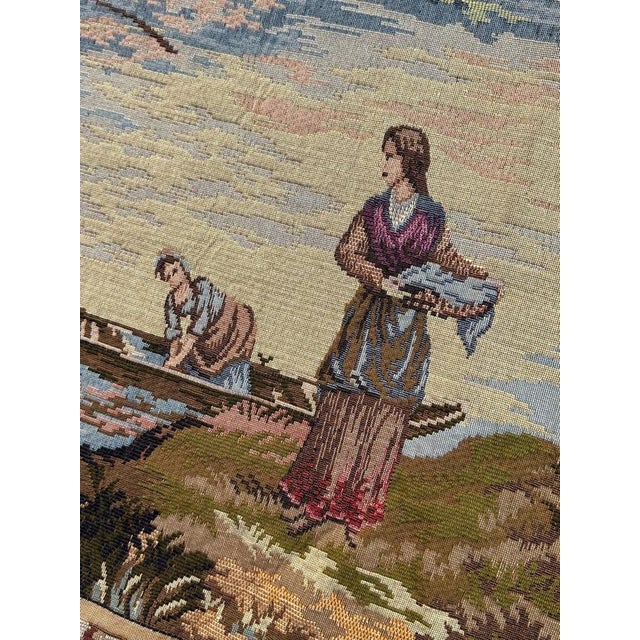Vintage French By The Lake Jacquard Tapestry in the style of Aubusson, 1970s For Sale - Image 12 of 18