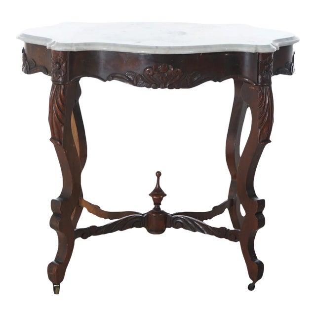 Antique Victorian Rosewood & Marble Turtle Top Parlor Table Circa 1890 For Sale