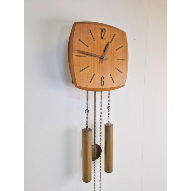 Mid-Century Wall Clock in Teak and Brass from Wuba, 1960s For Sale - Image 3 of 7