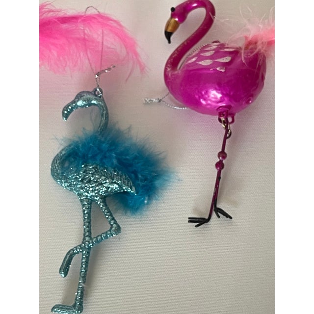 1970s 3 Spectacular Old World Glass Christmas Ornaments Flamingos For Sale - Image 4 of 4
