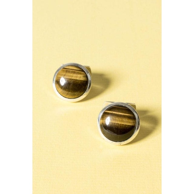 1970s Vintage Silver and Tigereye Cufflinks by Arvo Saarela, 1975 For Sale - Image 5 of 8
