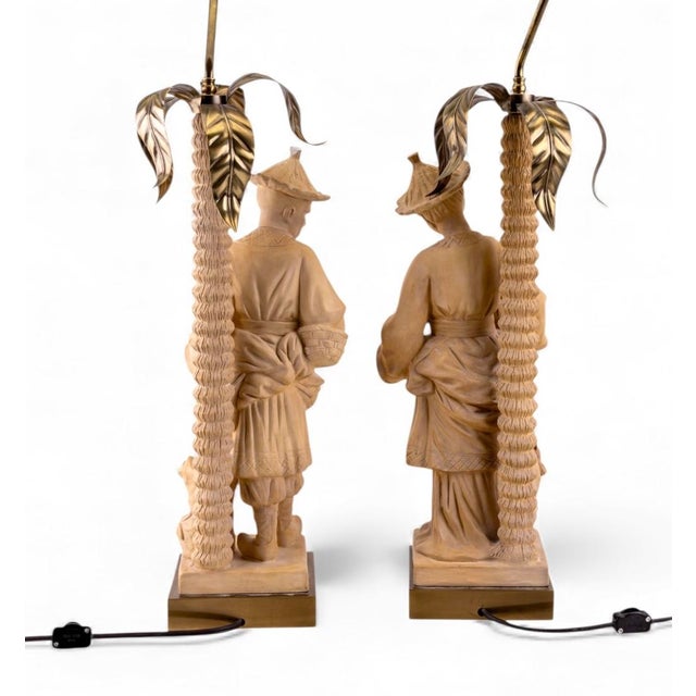 Hollywood Regency Hollywood Regency Chapman Terracotta Chinoiserie Palm Frond Table Lamps - Pair For Sale - Image 3 of 10