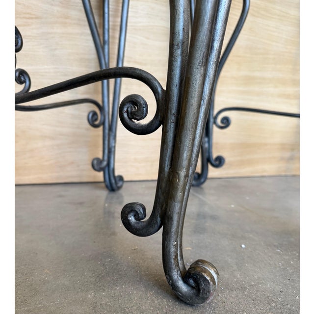 Early 20th Century Pair of Neoclassical Style Patinated Forged Iron Planter Stands with marble top For Sale - Image 14 of 18