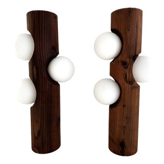 Large Mid-Century Pine Tree Trunk and Glass Sphere Wall Sconces, 1970s, Set of 2 For Sale