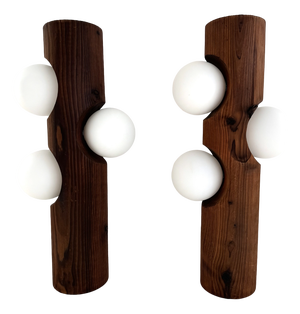 Large Mid-Century Pine Tree Trunk and Glass Sphere Wall Sconces, 1970s, Set of 2