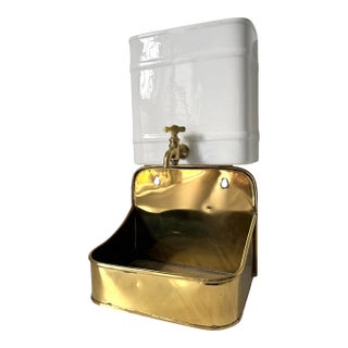 Antique French Wall Mount Lavabo Font and Basin Wall Fountain, Ironstone and Brass. For Sale