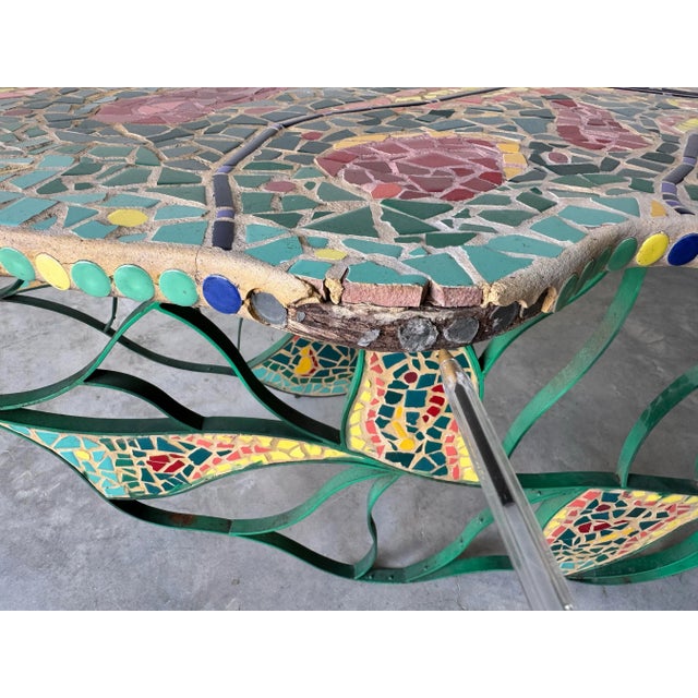 1991 Carlos Alves Sculptural Handmade Mosaic and Metal Leaf Motif Dining Set of 5 For Sale - Image 12 of 12