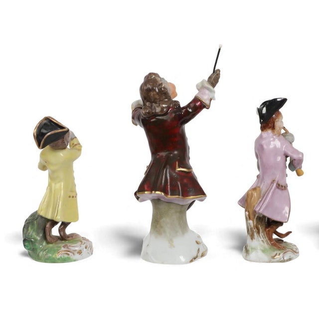 Antique Germany Porcelain 3 Piece Monkey Orchestra Figurines.