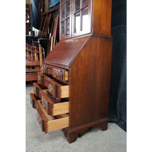 1970s Pennsylvania House English Chippendale Cherry Secretary Writing Desk Bookcase For Sale - Image 9 of 15