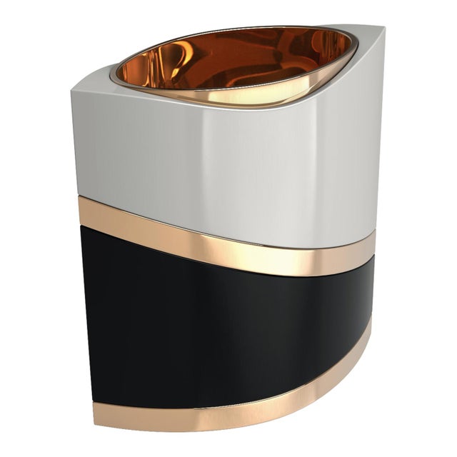 Art Deco "Arcadia" Ice Bucket With Bronze and Stainless Steel, Handmade For Sale - Image 3 of 8