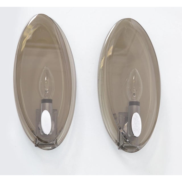 Pair, Vintage Fontana Arte Style Smoke Beveled Glass Sconces Wall Lights Italy For Sale In Miami - Image 6 of 13