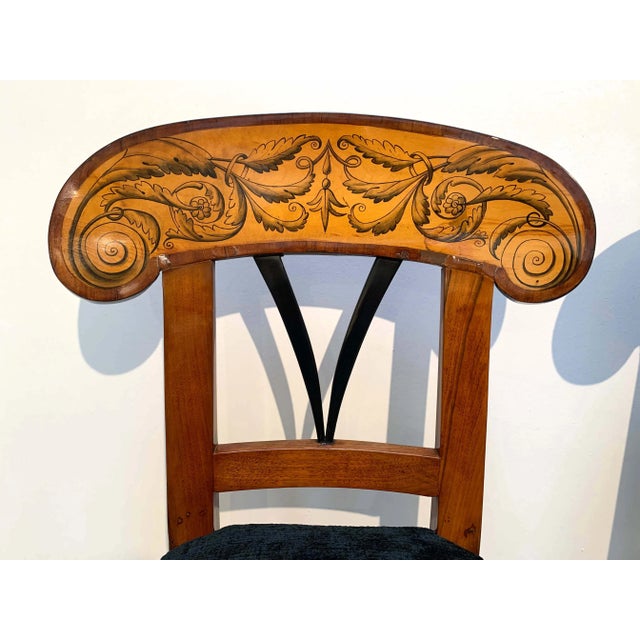 Set of Pair of Biedermeier Shovel Chairs, Walnut, Ink Painting, South Germany, 1830s For Sale - Image 10 of 18