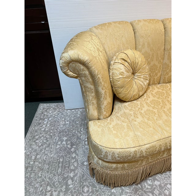 Traditional Danish Style Channel Back Sofa + Fringe For Sale - Image 3 of 11