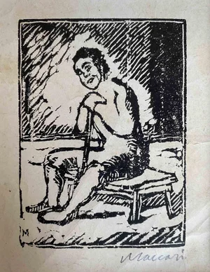 Mino Maccari, Waiting Man, Woodcut, 1926