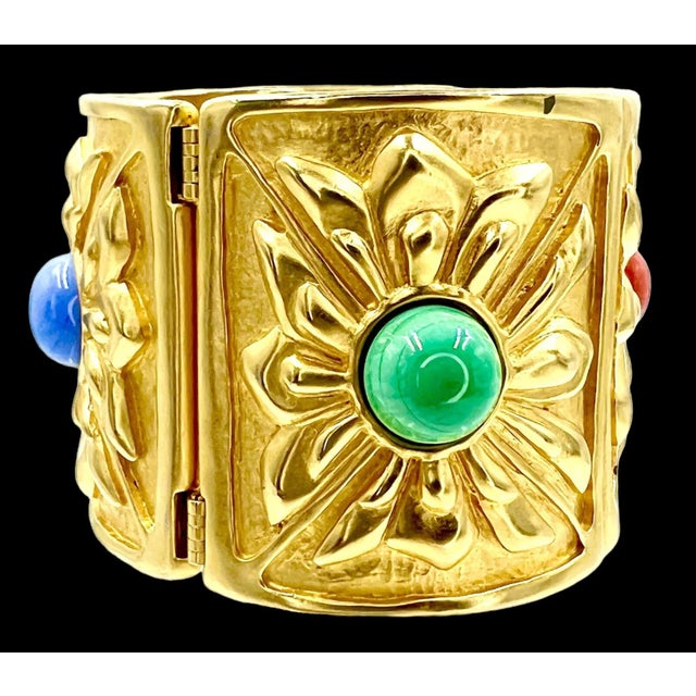 90s Karl Lagerfeld Gripoix Cuff Bangle Goossens Strass Gold Plated Wide France Opens For Sale - Image 10 of 12