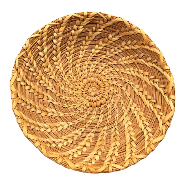 Vintage Handwoven Open-Coil Spiral Basket Bowl For Sale