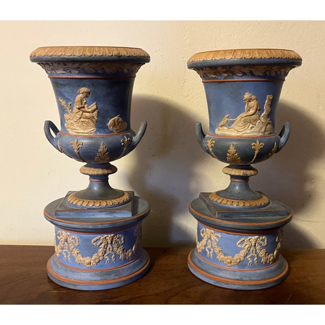 Grand Tour Antique 19th Century Terracotta Neoclassical Urns in the Jasperware Manner - a Pair For Sale - Image 3 of 12